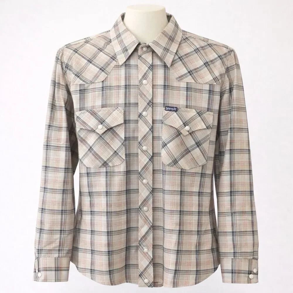 VTG Wrangler Plaid Western Pearl Snap Long Sleeve Striped Shirt S